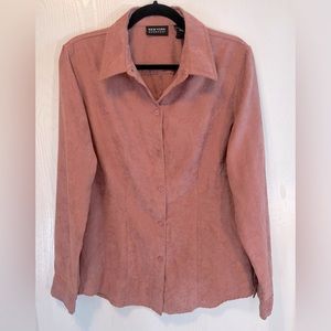 “New York & Company” Button Down Dress Shirt - Dusty Pale Pink / Faux Suede